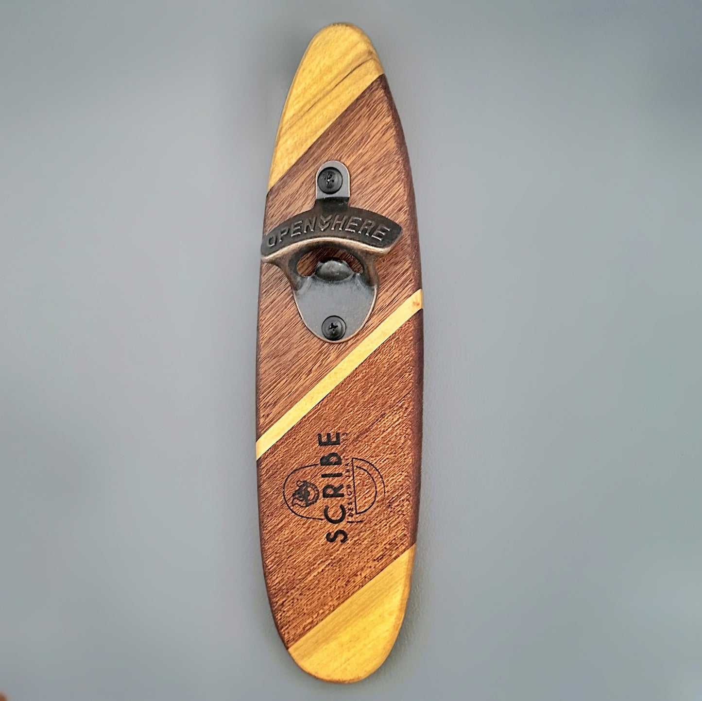 Bottle Opener, Wall Mount, 12" - Poplar, Mahogany, Maple