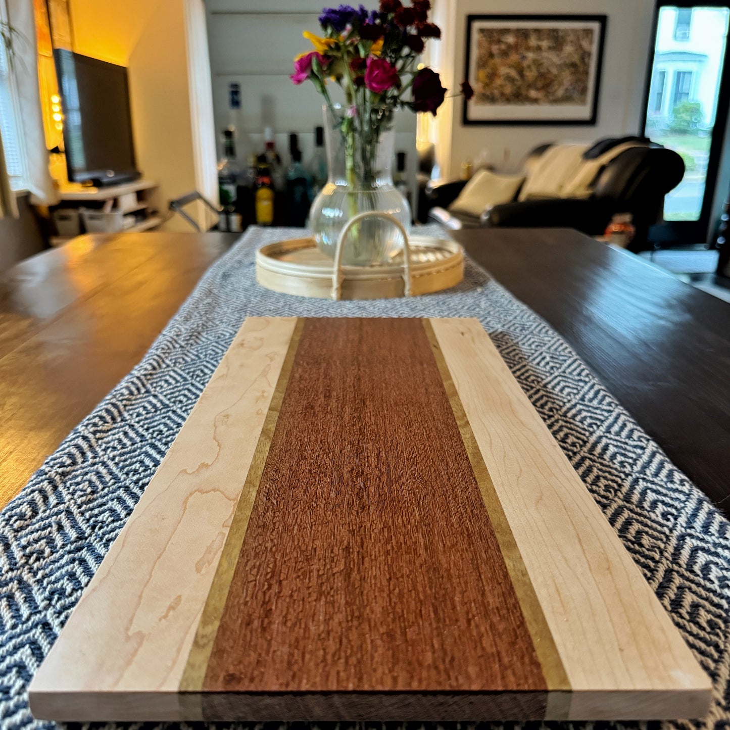 Charcuterie Board - Striped, 8" x 17.5" - White Limba, Maple, Leopardwood