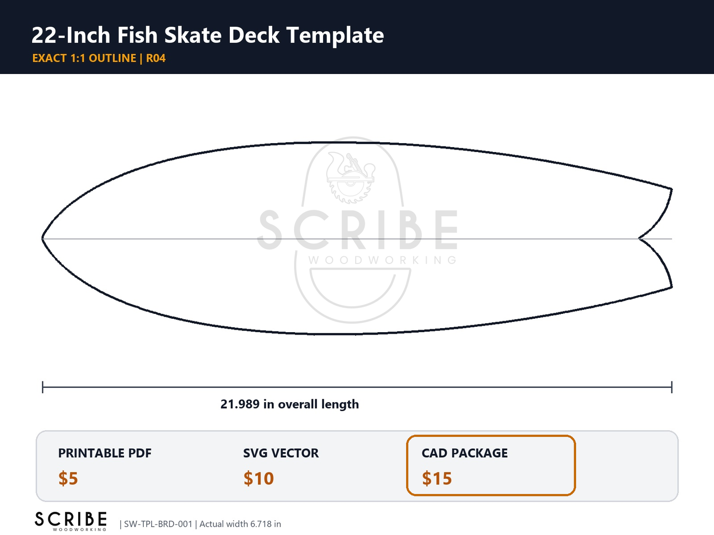 22-Inch Fish Skate Deck Template