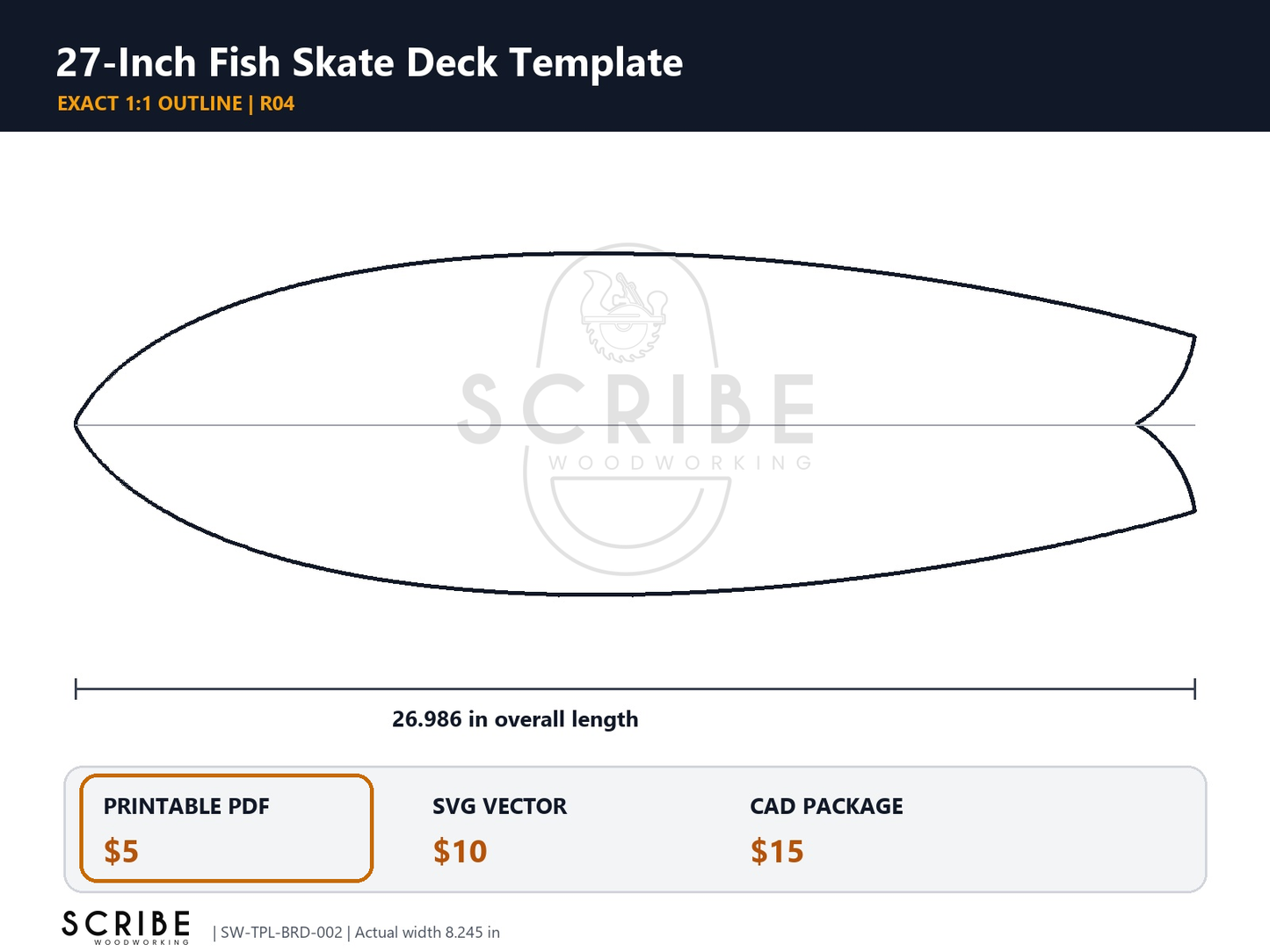 27-Inch Fish Skate Deck Template