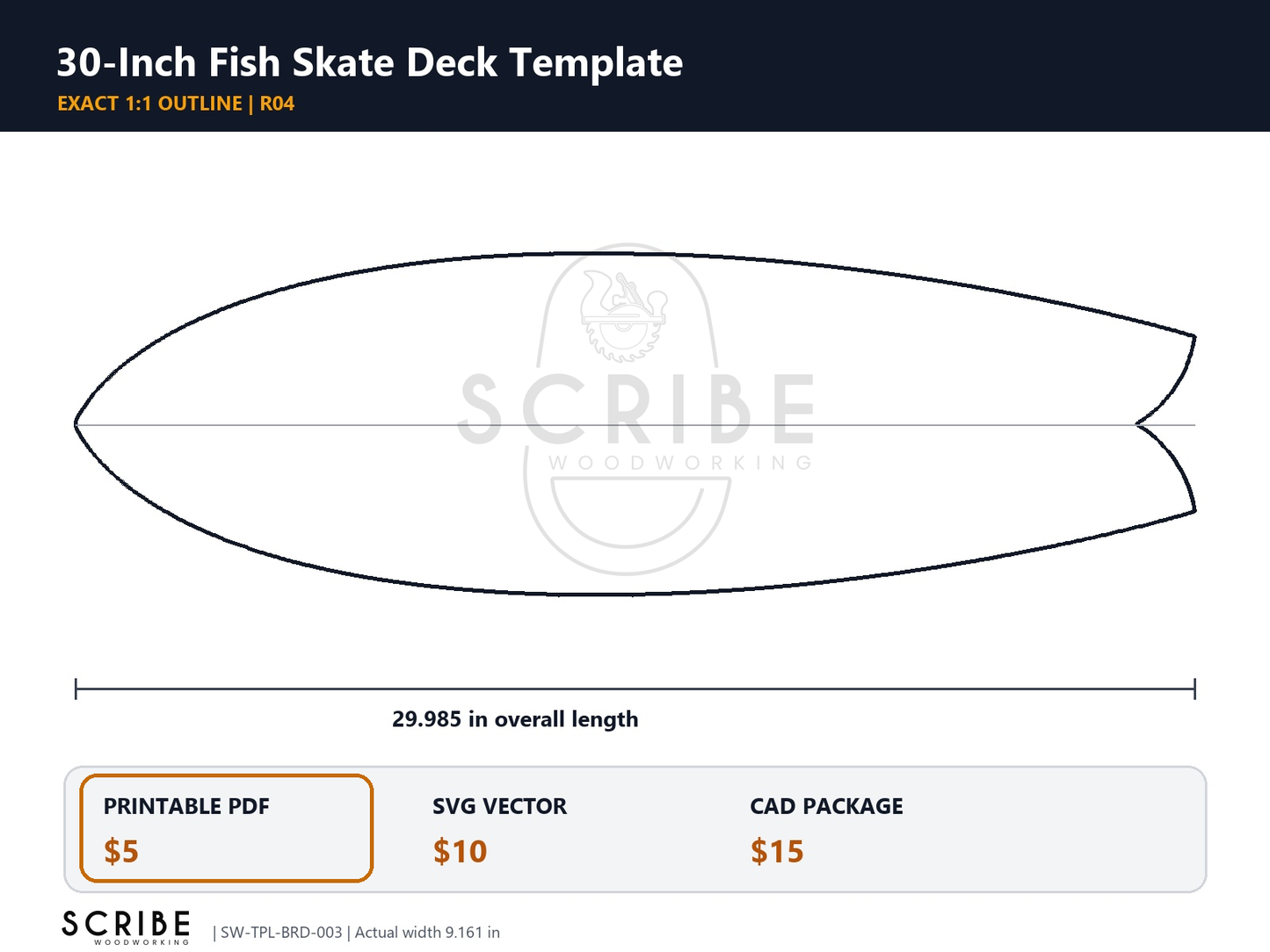30-Inch Fish Skate Deck Template